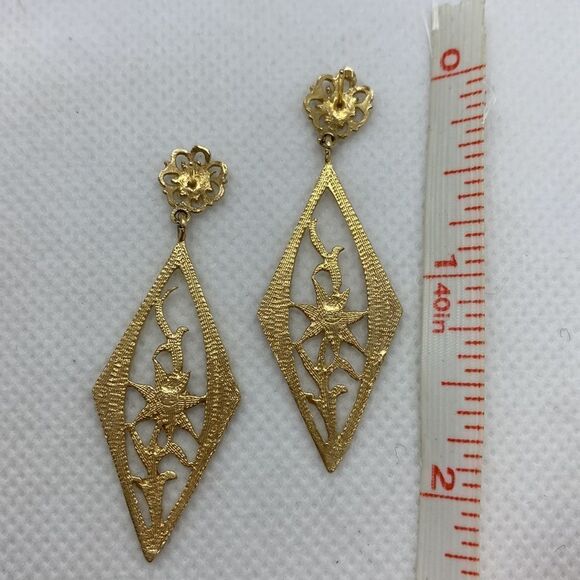 💛 14k Yellow Gold Vintage Flower Earrings - Picture 5 of 5